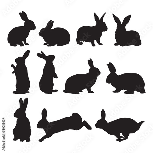 Group of rabbits set silhouette vector.
