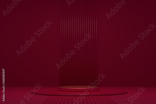 Minimal background for product presentation. 3d mock-up scene in magenta and gold. 3d rendering.