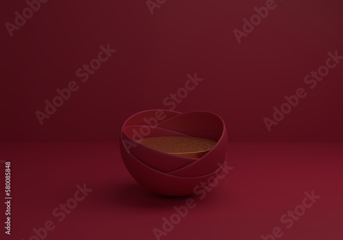 Minimal background for product presentation. 3d mock-up scene of a podium in magenta and golden. 3d rendering.