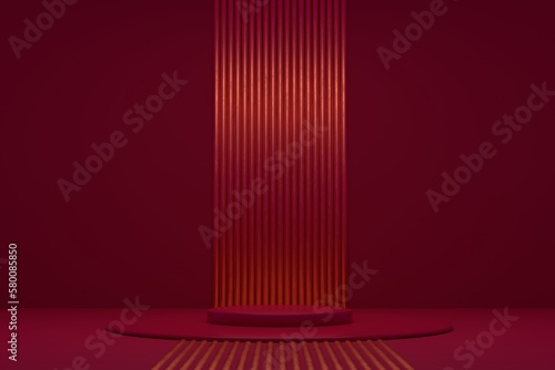Minimal background for product presentation. 3d mock-up scene in magenta and gold. 3d rendering.