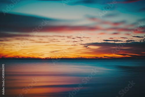 Colorful sunset sky and ocean nature background. Illustration AI Generative © olegganko