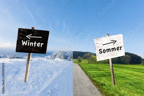 Jahreszeitwechsel von Winter zu Sommer in einer Landschaft