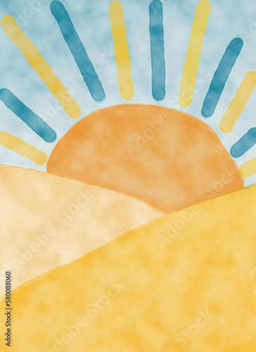 Sun Landscape Background for a Here Comes the Son Sunshine Baby Shower Theme. Ready for posters, bannes, cards, invitations and more. Just add the text in any editor you wish