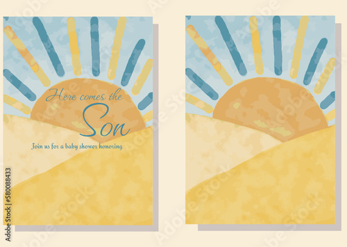 Sun Landscape Background for a Here Comes the Son Sunshine Baby Shower Theme. Ready for posters, bannes, cards, invitations and more. Just add the text in any editor you wish