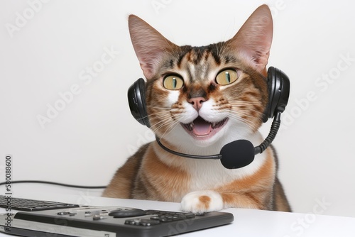 Call center worker, cat as call center worker, manager, office manager, employee of the year, cute cat worker, sales