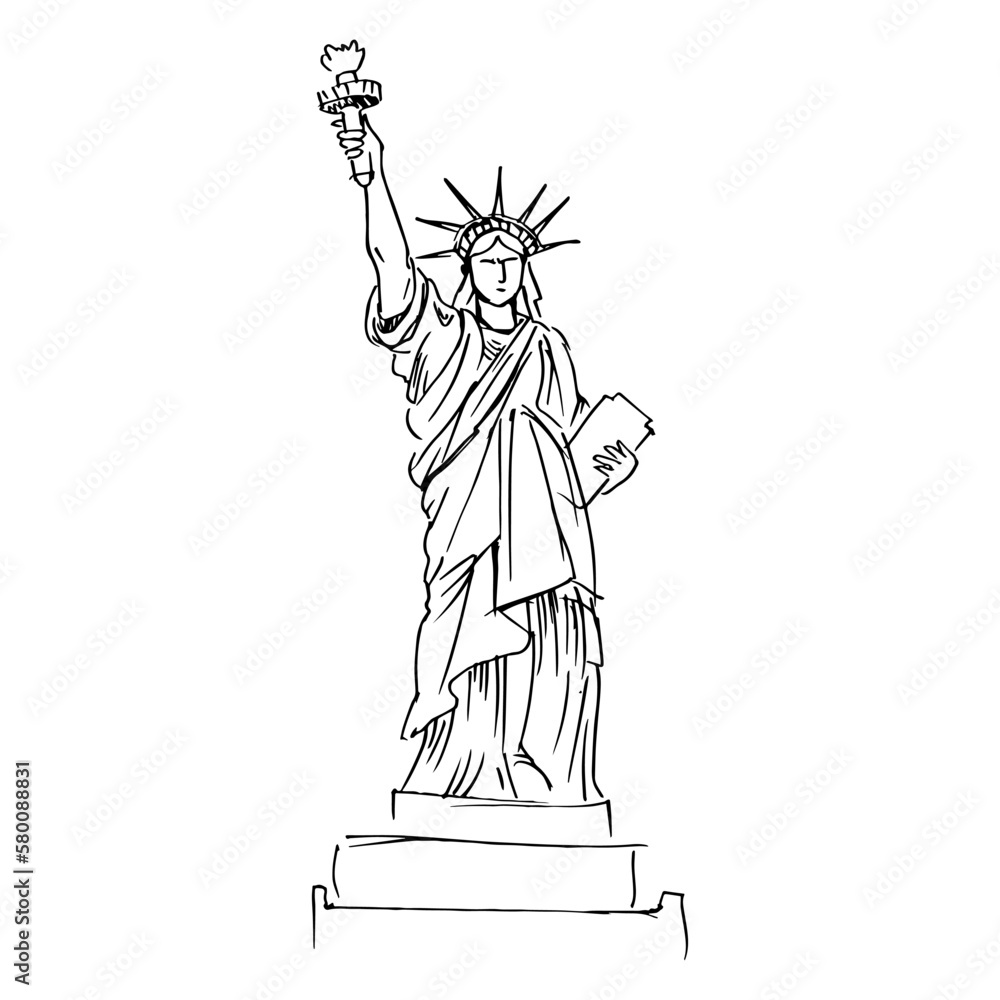 Obraz premium statue of liberty black line. Minimalistic outline drawing. Vector illustration