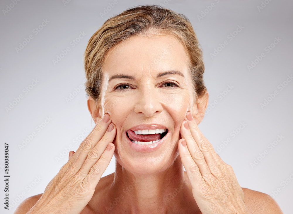Beauty, skincare and facial with senior woman for natural makeup, spa and wellness with face product. Luxury, health and smile with portrait of happy elderly model for salon, botox and cosmetics Beauty, skincare and facial with senior woman for natural makeup, spa and wellness with face product. Luxury, health and smile with portrait of happy elderly model for salon, botox and cosmetics