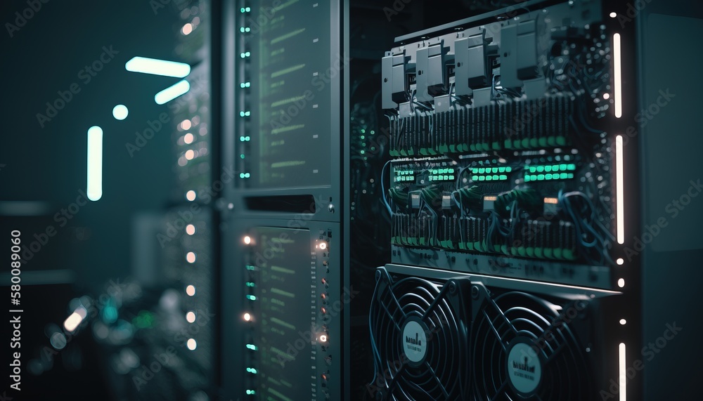 Data center, server room, network operations center, future computing, racks of computers. Big data technology. Generative AI. Data center, server room, network operations center, future computing, racks of computers. Big data technology. Generative AI.
