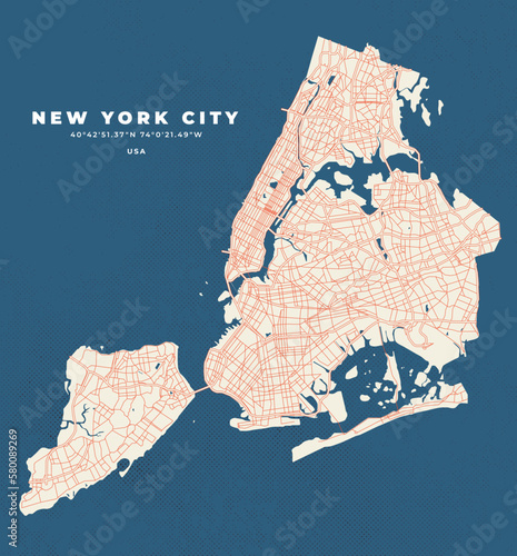 New York City map vector illustration poster and flyer
