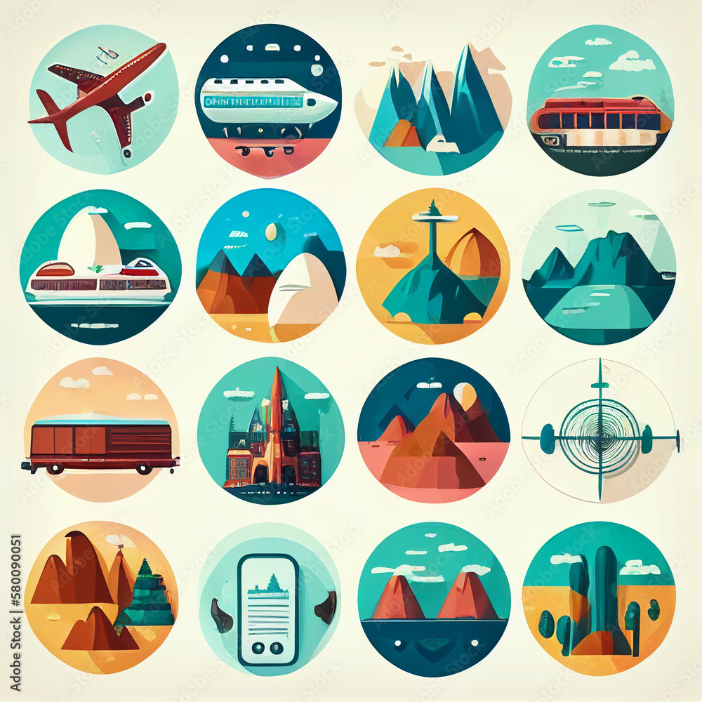 Travels icons created witch Generative AI technology