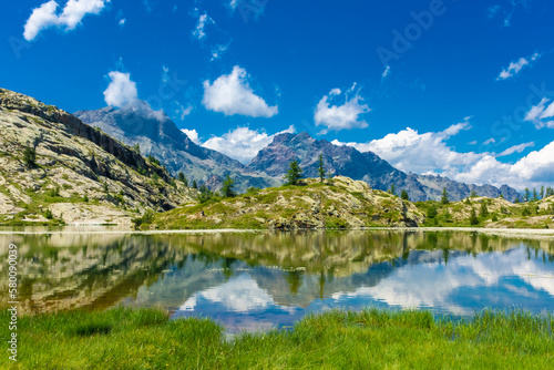 Reflection of the Mount Avic Lake, Aosta Valley, Italy
