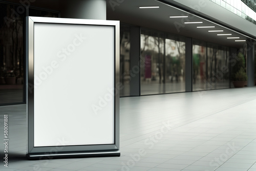 public shopping center mall or business center advertisement board space as empty blank white mockup signboard with copy space area - Generative AI