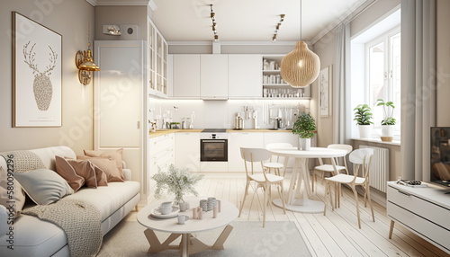 Modern Scandinavian Studio Apartment with Fashionable Touches Created Using Generative Ai