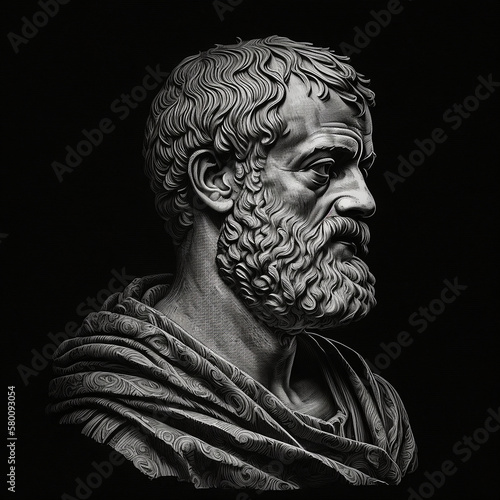 Ancient Greek philosopher Aristotle. Created with Generative AI technology. photo