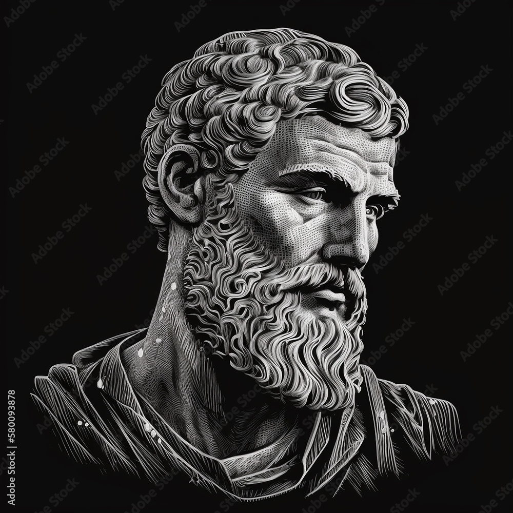 Ancient Greek philosopher Epicurus.  Created with Generative AI technology.