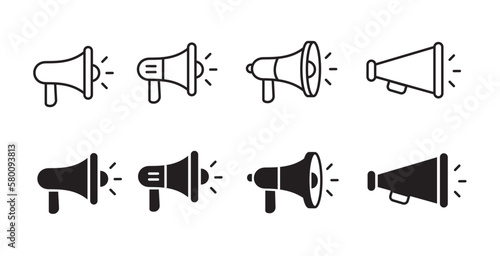 Loudspeaker megaphone icon set. Megaphone icon set. Electric megaphone with sound or marketing advertising. Megaphone icon, loud speaker icon
