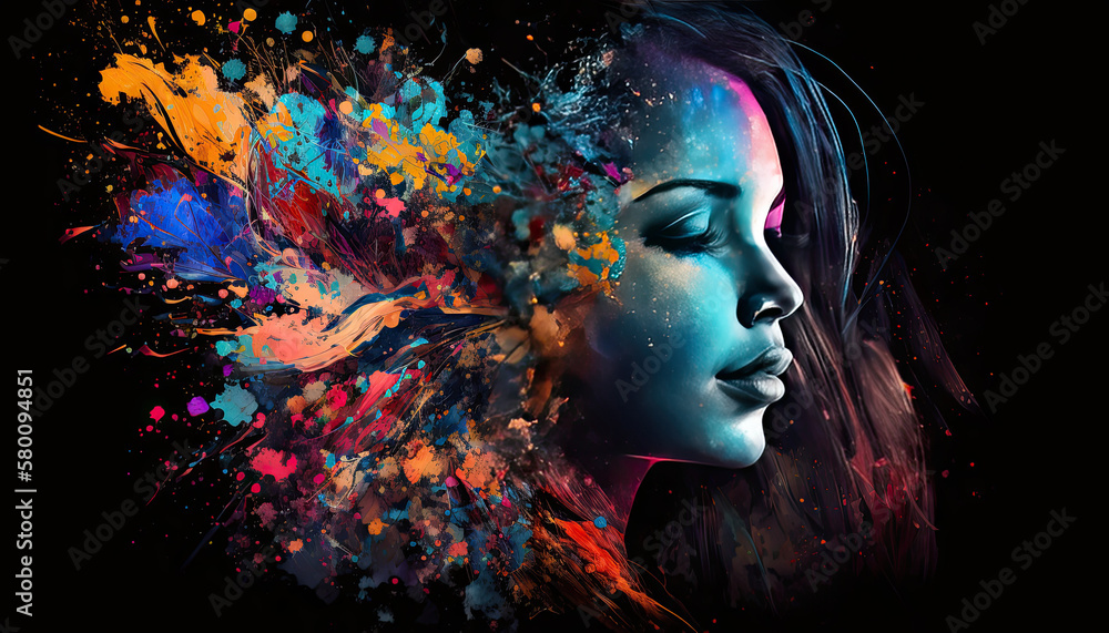 Abstract Portrait of a Woman with Paint Splashes Created Using Generative Ai Abstract Portrait of a Woman with Paint Splashes Created Using Generative Ai
