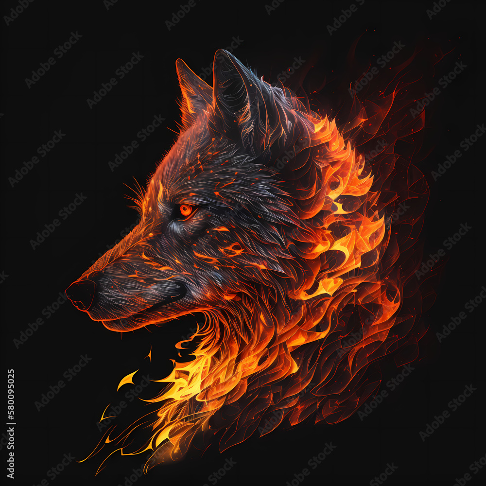 Wolf On Fire. Generative AI Wolf On Fire. Generative AI