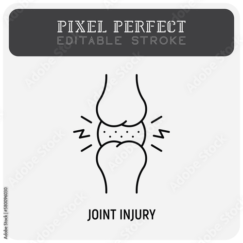 Joint injury, inflammation thin line icon. Arthritis symptom. Pixel perfect, editable stroke. Vector illustration.