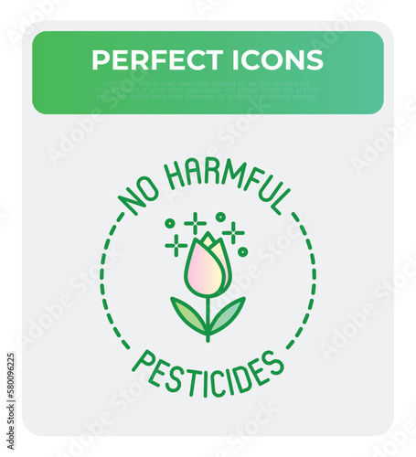 No harmful pesticides symbol. Thin line icon. Organic product label. Modern vector illustration.