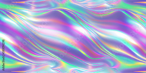 3D style beautiful folds of foil with gradient iridescent pink blue color Liquid metal texture. Fabric abstract background. Simple soft material with crease like waves. Generative Ai.