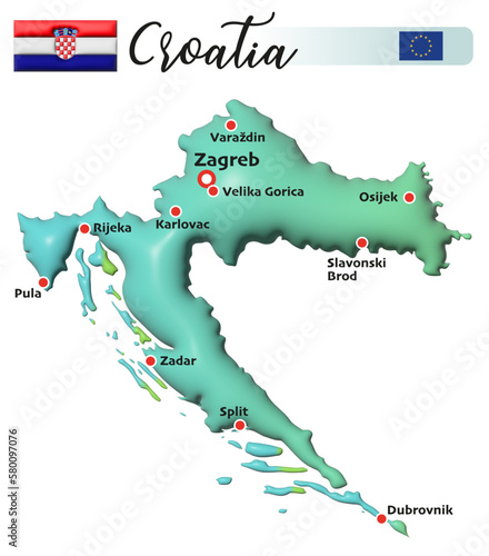 Kroatien, Fläche und Flagge