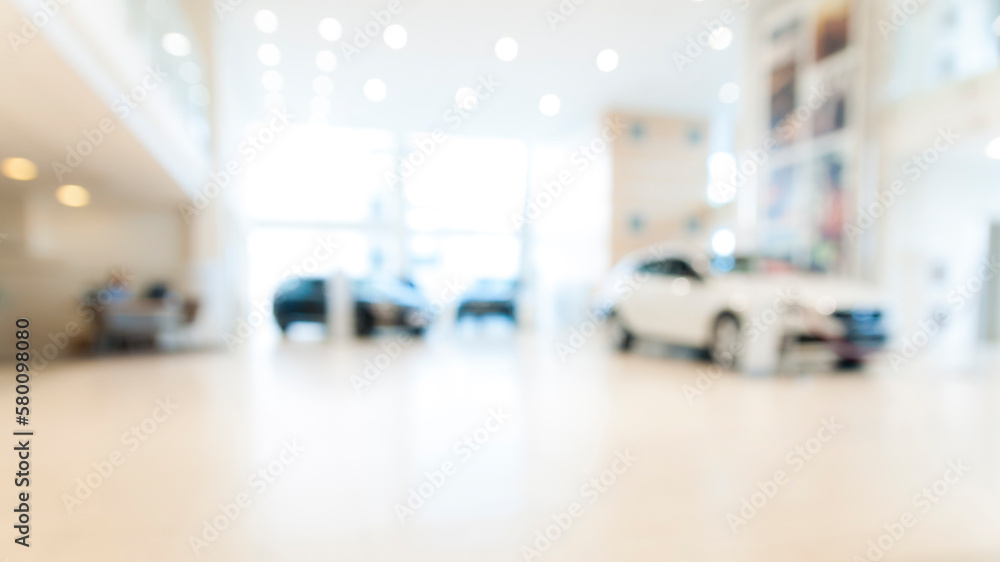 Αυτοκόλλητο Blurred abstract dealership store, with defocused cars, clients and staff with