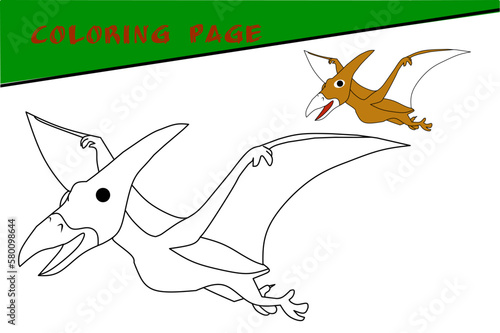Pterodactyl Dinosaur Sketch for children to color on a white background. Vector illustration.