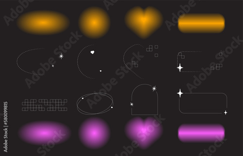 Vibrant y2k aura shape aesthetic heart and abstract figure with outline retro elements. Vintage arc with frame geometric brutalism collection to create unique psychedelic stories in vector