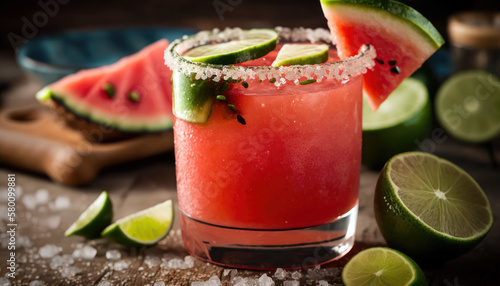 Savor the Sweet Juiciness of a Fresh Watermelon Margarita (created with Generative AI)