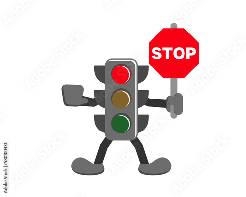 traffic light character giving orders to stop, red light