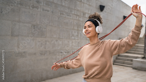 one woman young adult caucasian female with jumping rope training