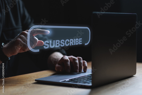 Canvas Print Man points on subscribe button