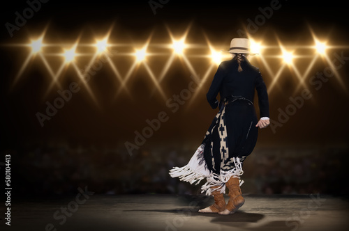 Canvas Print Argentine Malambo dancer stage performance in traditional Gaucho clothing - Trad