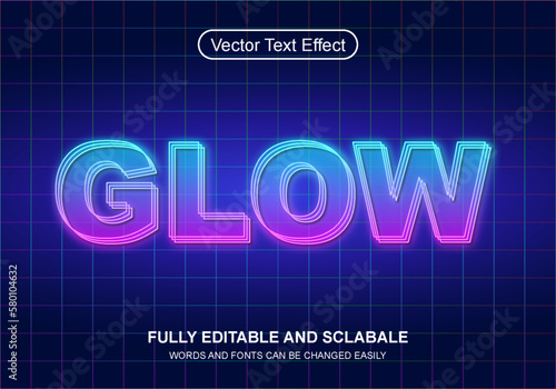 3d text glossy neon glow style editable text effect