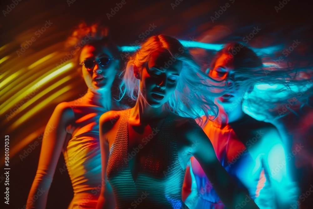 Friends dancing in club. Generative AI