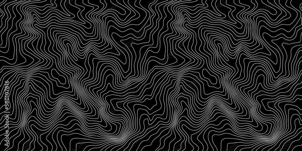 Weather Map Background. Vector Seamless Pattern with Contour Lines. Abstract Linear Topographic Texture