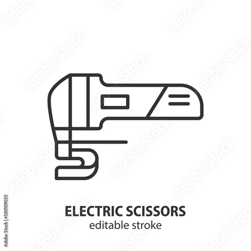 Electric scissors line icon. Sheet electric shears vector outline symbol. Editable stroke.