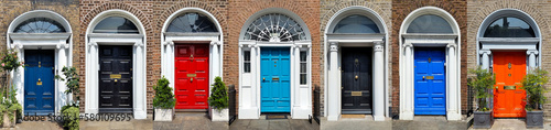 Collage set of colorful Dublin doors, Ireland