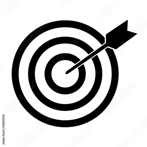 Target icon with black color arrow on target, flat style trendy vector drawing object. Illustration graphic element isolated on white background.