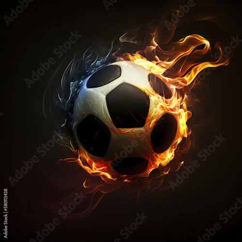 Soccer Ball On Fire. Generative AI