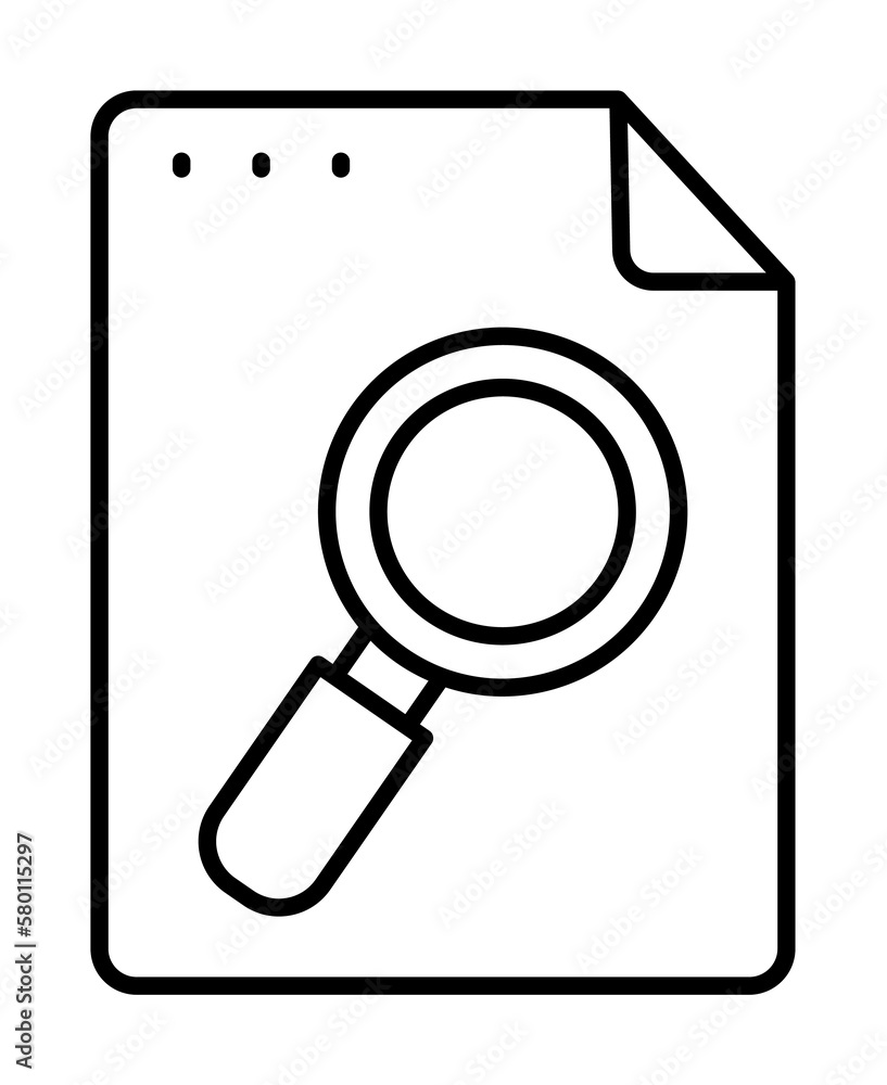 File, document, magnifier icon. Simple line, outline of icons for ui and ux, website or mobile application on white background File, document, magnifier icon. Simple line, outline of icons for ui and ux, website or mobile application on white background