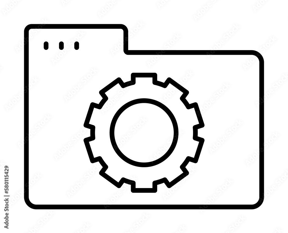 Folder gear icon. Simple line, outline of icons for ui and ux, website or mobile application on white background Folder gear icon. Simple line, outline of icons for ui and ux, website or mobile application on white background