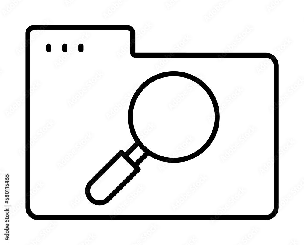 Folder magnifier icon. Simple line, outline of icons for ui and ux, website or mobile application on white background Folder magnifier icon. Simple line, outline of icons for ui and ux, website or mobile application on white background