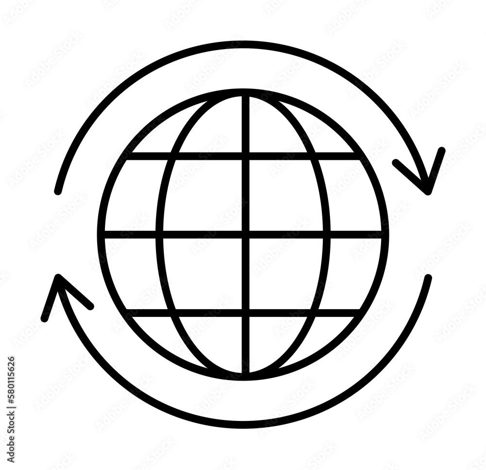 Arrows icon. Simple line, outline of globe icons for ui and ux, website or mobile application on white background Arrows icon. Simple line, outline of globe icons for ui and ux, website or mobile application on white background