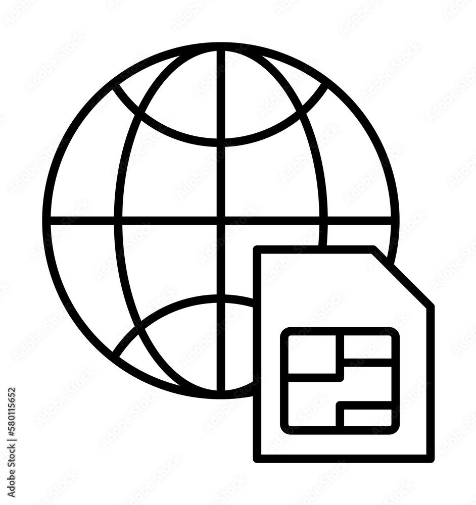 Sim cart icon. Simple line, outline of globe icons for ui and ux, website or mobile application on white background Sim cart icon. Simple line, outline of globe icons for ui and ux, website or mobile application on white background