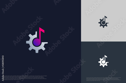music note and gear music audio industry imachine concept logo Template Design Vector