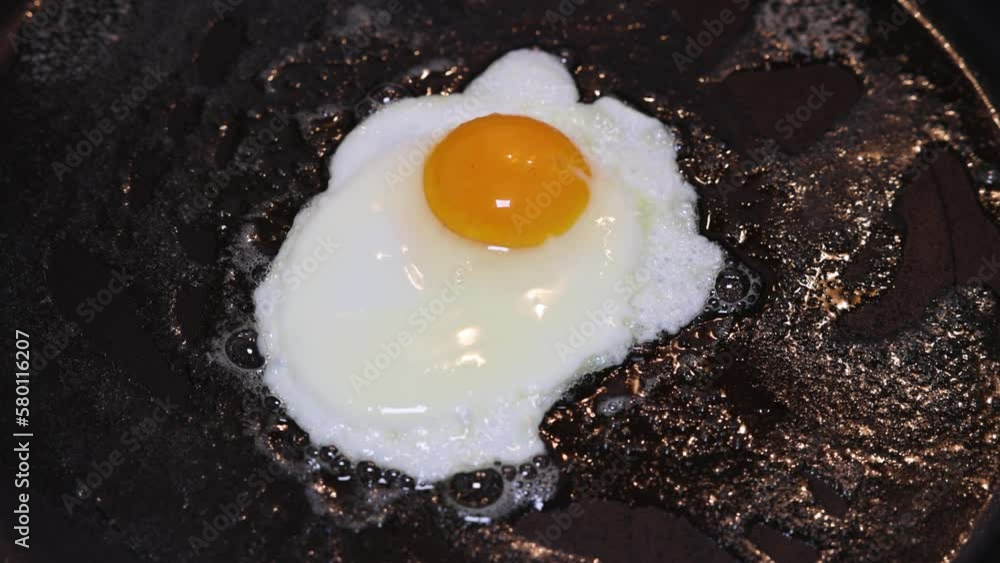 An egg is placed in the pan and fried until it is a fried egg. An egg is placed in the pan and fried until it is a fried egg.