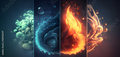 The four elements of fire, water, earth and air in hightextile, the background image photo