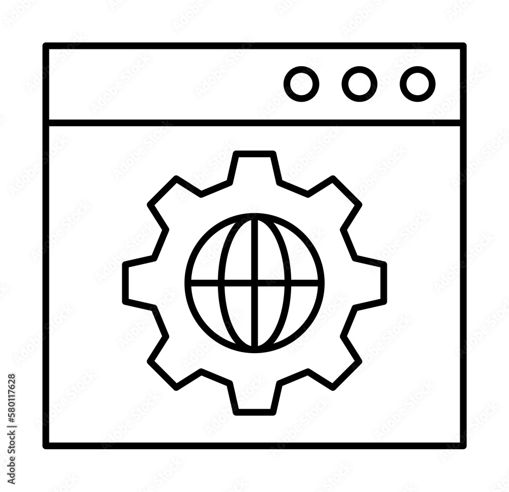 Browser, gear, global, SEO icon. Simple line, outline elements of commerce icons for ui and ux, website or mobile application on white background Browser, gear, global, SEO icon. Simple line, outline elements of commerce icons for ui and ux, website or mobile application on white background